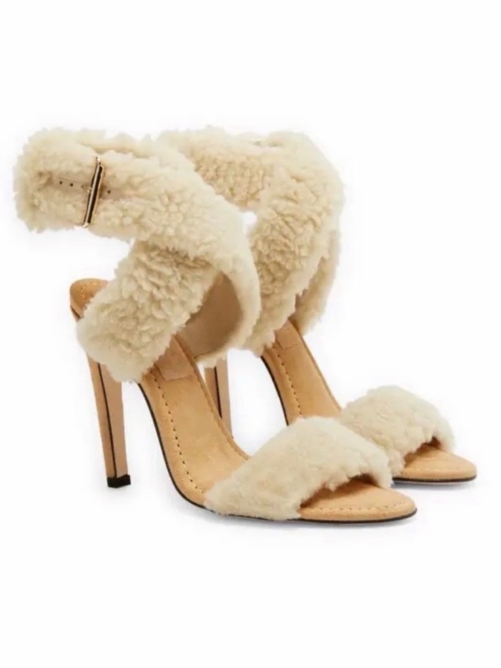 Good American Cream Sherpa Heels Faux Fur NEW Size 5.5 6.5 New Made in Spain